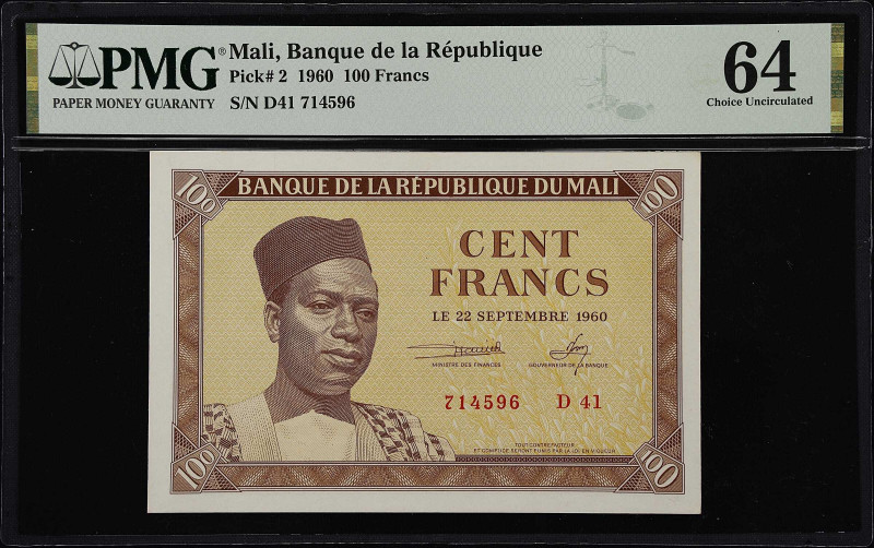 MALI. Banque de la Republique du Mali. 100 Francs, 1960. P-2. PMG Choice Uncircu...