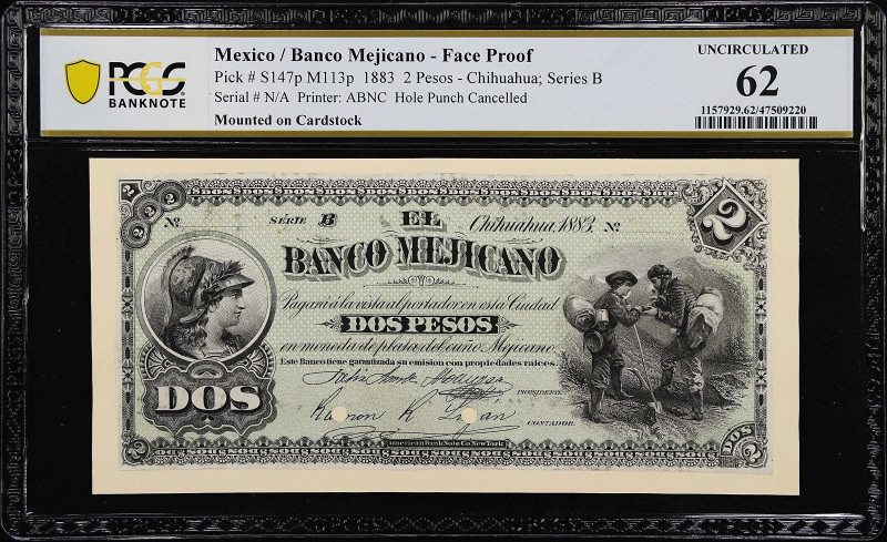 MEXICO. El Banco Mejicano. 2 Pesos, 1883. P-S147fp & S147bp. M113p. Proof. PCGS ...