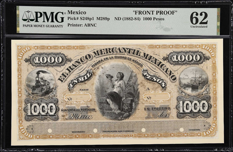 MEXICO. El Banco Mercantil Mexicano. 1000 Pesos, 18xx. P-S248p1. M289p. Proof. P...