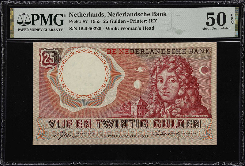 NETHERLANDS. Nederlandsche Bank. 25 Gulden, 1955. P-87. PMG About Uncirculated 5...