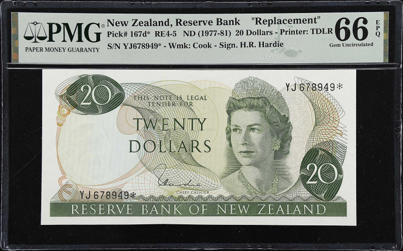 NEW ZEALAND. Reserve Bank of New Zealand. 20 Dollars, ND (1977-81). P-167d*. Rep...