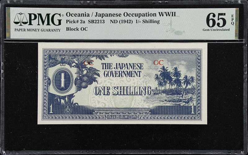 Lot of (2) OCEANIA. The Japanese Government. 1/- Shilling & 1 Pound, ND (1942). ...