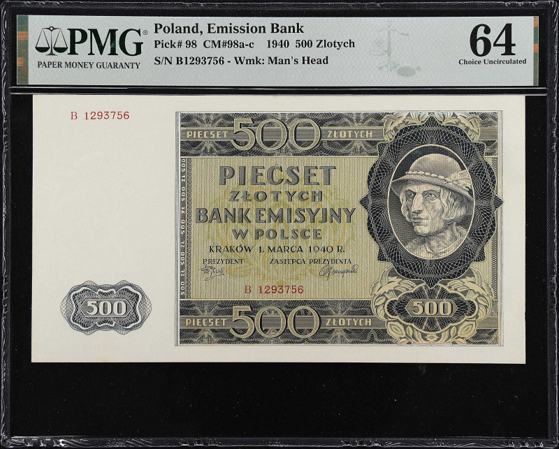 POLAND. Emission Bank. 500 Zlotych, 1940. P-98. CM#98a-c. PMG Choice Uncirculate...