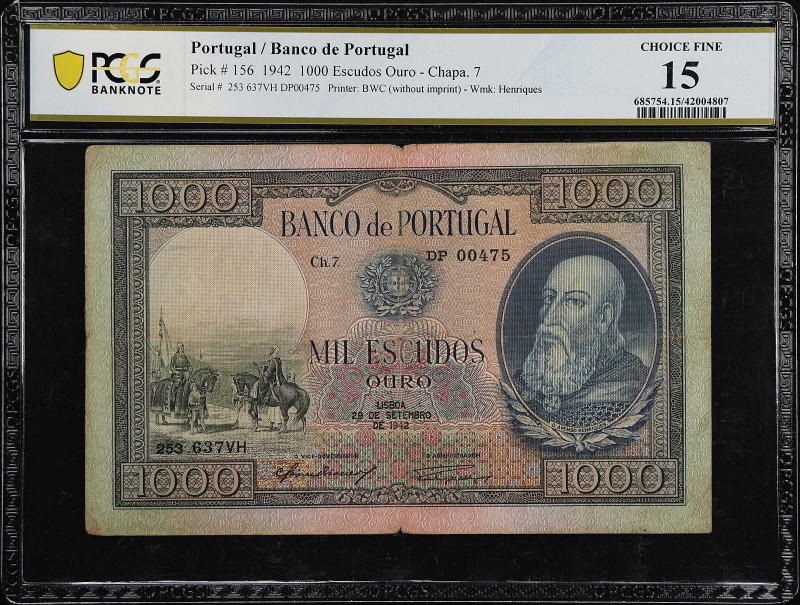 PORTUGAL. Banco de Portugal. 1000 Escudos Ouro, 1942. P-156. PCGS Banknote Choic...