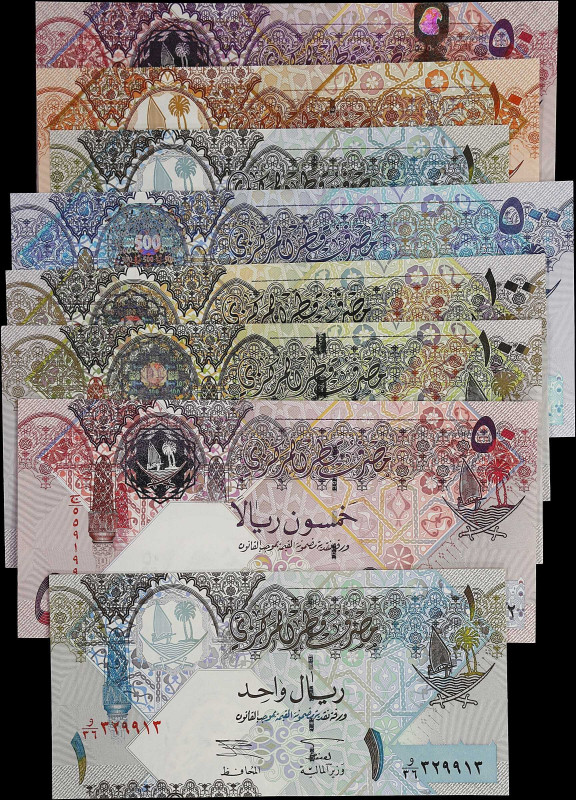 QATAR. Lot of (8). Qatar Central Bank. 1, 10, 50, 100 & 500 Riyals, ND (2003-08)...