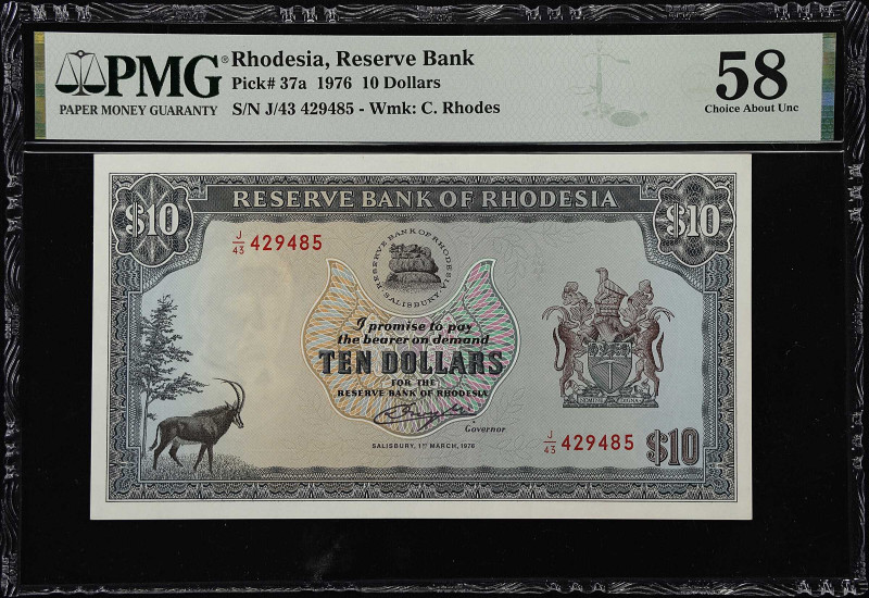 RHODESIA. Reserve Bank of Rhodesia. 10 Dollars, 1976. P-37a. PMG Choice About Un...