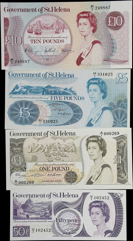 SAINT HELENA. Lot of (4). Government of St. Helena. 50 Pence, 1, 5 & 10 Pounds, ...