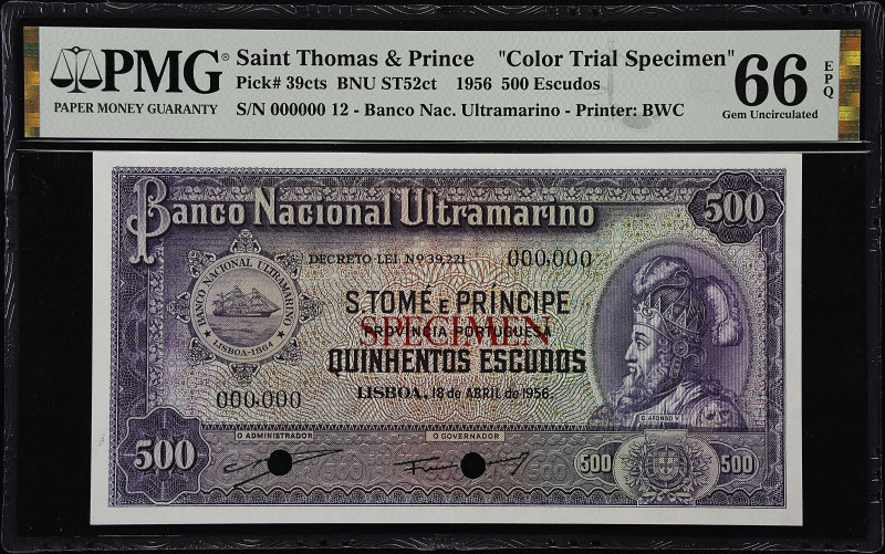 SAINT THOMAS & PRINCE. Banco Nacional Ultramarino. 500 Escudos, 1956. P-39cts. B...