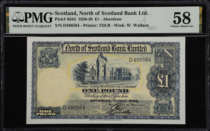 SCOTLAND. North of Scotland Bank Ltd. 1 Pound, 1945. P-S644. PMG Choice About Un...