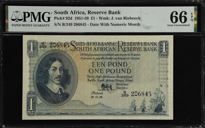 SOUTH AFRICA. Lot of (6). South African Reserve Bank. 1 Pound, 1, 2, 10, & 50 Ra...