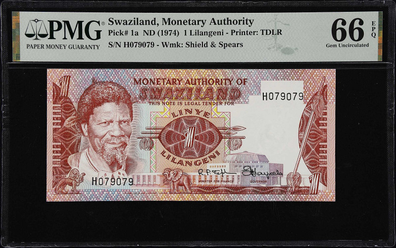 SWAZILAND. Lot of (2). Monetary Authority of Swaziland. 1 Lilangeni, ND (1974). ...