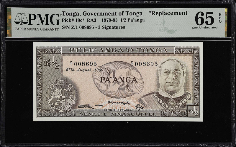 TONGA. Lot of (2). Government of Tonga. 1/2 Pa'anga, 1979-83. P-18c*. RA3. Conse...