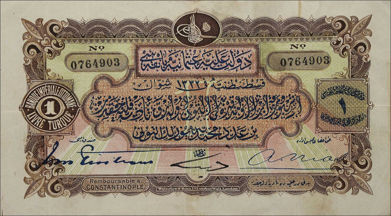 TURKEY. Banque Imperiale Ottomane. 1 Livre Turque, 1914. P-68a. Very Fine.

Es...