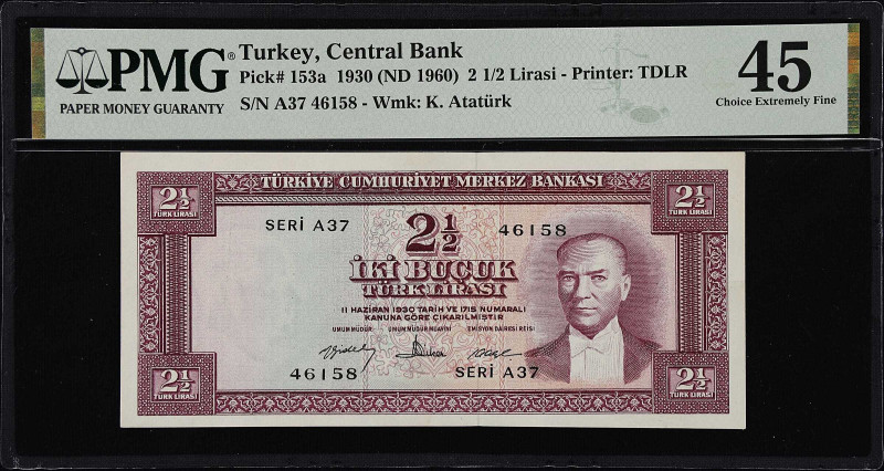 TURKEY. Turkiye Cumhuriyet Merkez Bankasi. 2 1/2 Lira, 1930 (ND 1960). P-153a. P...