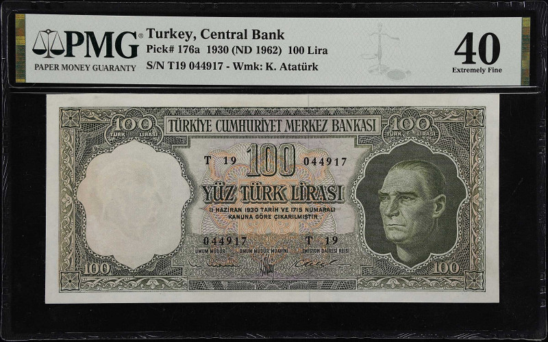 TURKEY. Central Bank. 100 Lira, 1930 (ND 1962). P-176a. PMG Extremely Fine 40.
...