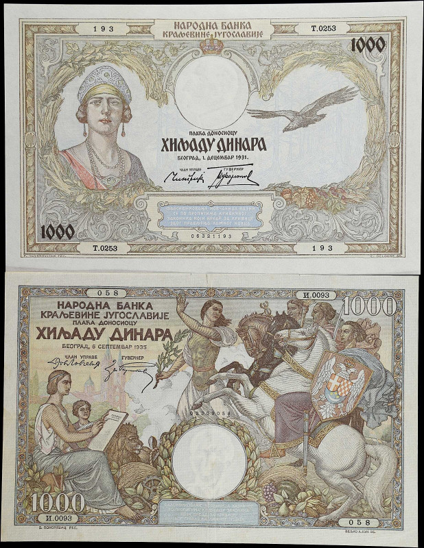 YUGOSLAVIA. Lot of (2). Narodna Banka Kraljevine Jugoslavije. 1000 Dinara, 1931-...