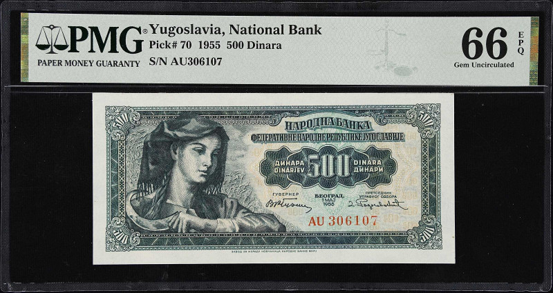 YUGOSLAVIA. Lot of (2). Mixed Banks. 20 & 500 Dinara, 1955-78. P-70 & 88a. PMG G...