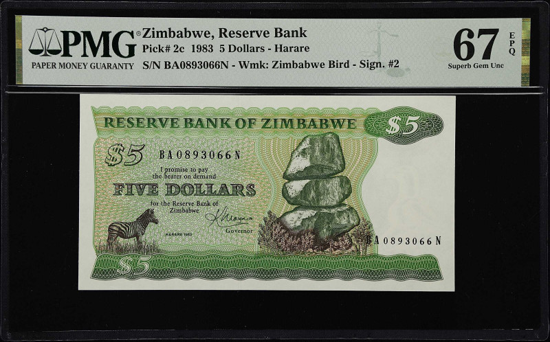 ZIMBABWE. Lot of (2). Reserve Bank of Zimbabwe. 5 Dollars, 1983. P-2c. PMG Super...