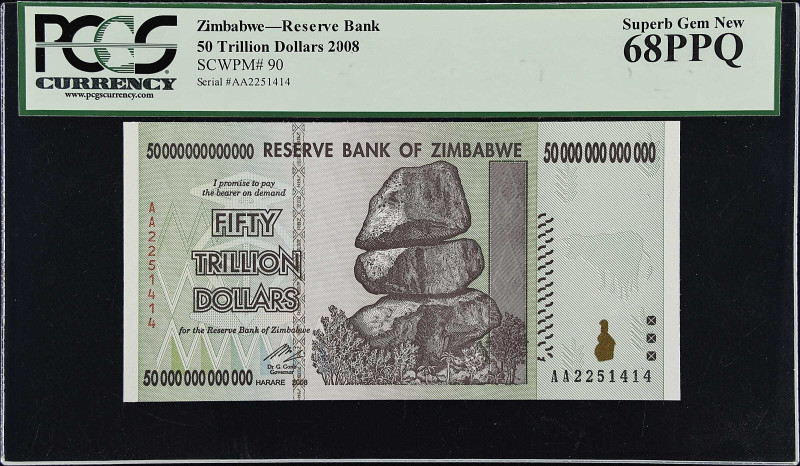 ZIMBABWE. Reserve Bank of Zimbabwe. 50 Trillion Dollars, 2008. P-90. PCGS Curren...