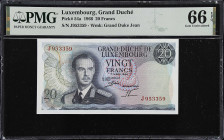 Lot of (2) MIXED LOTS. Banco de Portugal & Grand-Duche de Luxembourg. 20 Escudos & 20 Francs, 1966-78. P-54a & 176a. PMG Gem Uncirculated 66 EPQ.

E...