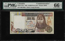 MIXED LOTS. Lot of (2). Banco de la Republica & Reserve Bank of Rhodesia. 1 Dollar & 10,000 Pesos Oro, 1979-92. P-38a & 437a. PMG Gem Uncirculated 66 ...