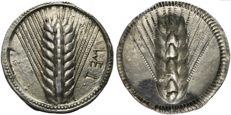 Lucania, Metapontion, Stater, ca. 540-510 BC; AR (g 8,13; mm 29; h 12); MET, bar...
