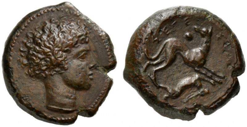Sicily, Segesta, Onkia, ca. 420-400 BC; AE (g 3,38; mm 15; h 3); Head of nymph r...