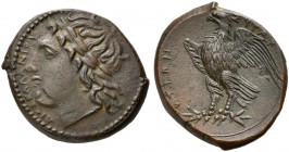 Sicily, Syracuse, Bronze under tyrant Hiketas II, ca. 288-278 BC; AE (g 7,67; mm 24; h 1); ΔIOΣ EΛΛANIOY, laureate head of Zeus Hellanios l., Rv. ΣYPA...