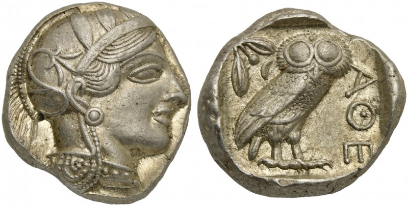 Attica, Athens, Tetradrachm, after 449 BC; AR (g 17,23; mm 24; h 4); Head of Ath...