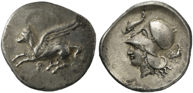 Corinthia, Corinth, Stater, ca. 405-345 BC; AR (g 8,31; mm 24; h 12); Pegasos fl...