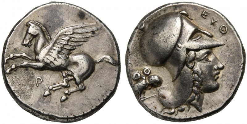 Corinthia, Corinth, Stater, ca. 400-375 BC; AR (g 8,70; mm 21; h 6); Pegasos fly...