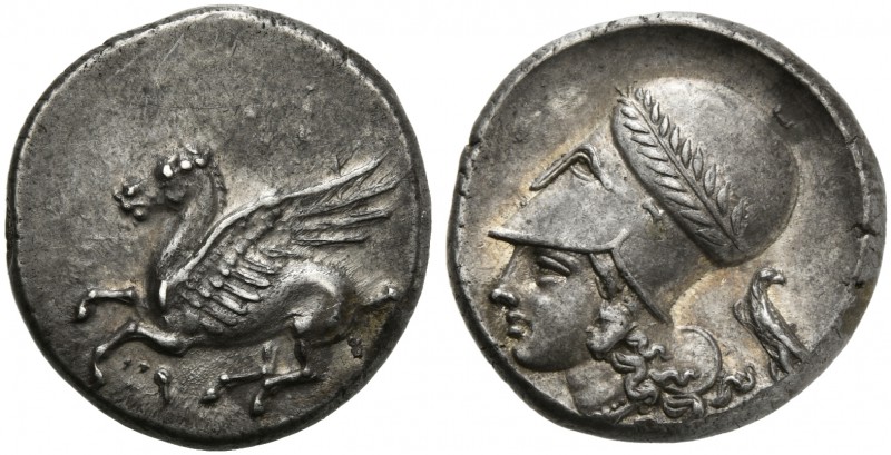 Corinthia, Corinth, Stater, ca. 375-300 BC; AR (g 8,63; mm 21; h 3); Pegasos fly...
