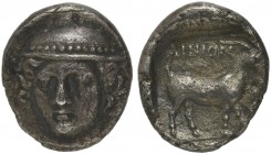 Thrace, Ainos, Tetrobol, ca. 412-365 BC.; AR (g 2,44; mm 13; h 12); Head of Hermes facing slightly l., wearing petasos, Rv. AINION, goat standing r.; ...