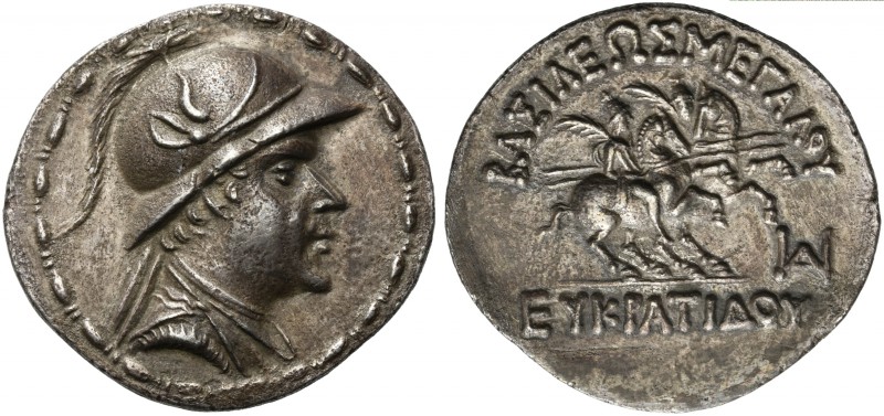Baktria, Tetradrachm under Eukratides I, ca. 170-145 BC; AR (g 16,14; mm 31; h 1...