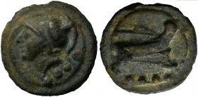 Anonymous, Cast Triens, Rome, ca. 225-217 BC; AE (g 75; mm 44; h 11); Helmeted head of Minerva l.; below, °°°°, Rv. Prow r.; below, °°°°. Crawford 35/...