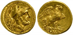 Anonymous, 40 Asses, Rome, ca. 211-207 BC; AV (g 2,24; mm 13; h 11); Helmeted head of Mars r.; behind, XXXX, Rv. Eagle on thunderbolt r.; below, ROMA....