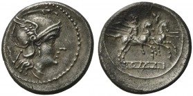 Anonymous, Quinarius, Luceria (?), after 215-214 BC; AR (g 2,0; mm 16; h 3); Helmeted head of Roma r.; behind, V, Rv. The Dioscuri galloping r.; in ex...