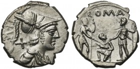 Ti. Veturius Gracchi f. Sempronianus, Denarius, Rome, 137 BC; AR (g 3,87; mm 19; h 6); Helmeted and draped bust of Mars r.; behind, X and TI VET, Rv. ...