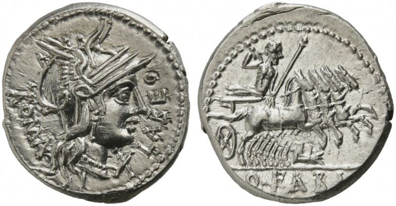 Q. Fabius Labeo, Denarius, Rome, 124 BC; AR (g 3,93; mm 18; h 7); Helmeted head ...