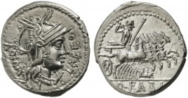 Q. Fabius Labeo, Denarius, Rome, 124 BC; AR (g 3,93; mm 18; h 7); Helmeted head of Roma r.; behind, ROMA; before, X and LABEO, Rv. Jupiter in quadriga...