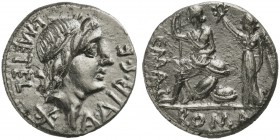 L. Caecilius Metellus, C. Poblicius Malleolus and A. Postumius Sp.f. Albinus, Denarius, Rome, 96 BC (?); AR (g 3,87; mm 18; h 12); Laureate head of Ap...