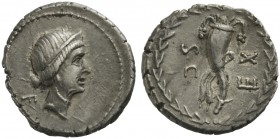 L. Cornelius Sulla, Denarius, Uncertain mint, 81 BC; AR (g 3,93; mm 17; h 4); Diademed head of Venus r.; behind, control letter, Rv. Cornucopiae; on r...