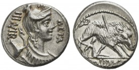 C. Hosidius C.f. Geta, Denarius, Rome, 68 BC; AR (g 3,91; mm 16; h 4); Draped bust of Diana r., with bow and quiver over shoulder; before, GETA; behin...
