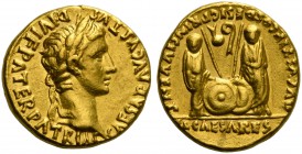 Augustus (27 BC - AD 14), Aureus, Lugdunum, 2 BC - AD 4; AV (g 7,88; mm 18; h3); CAESAR AVGVSTVS - DIVI F PATER PATRIAE, laureate head r., Rv. AVGVSTI...