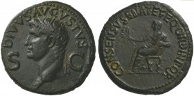 Divus Augustus, Dupondius struck under Gaius, Rome, AD 37-41; AE (g 17,654; mm 29; h 6); DIVVS AVGVSTVS, radiate head l.; in field, S - C, Rv. CONSENS...