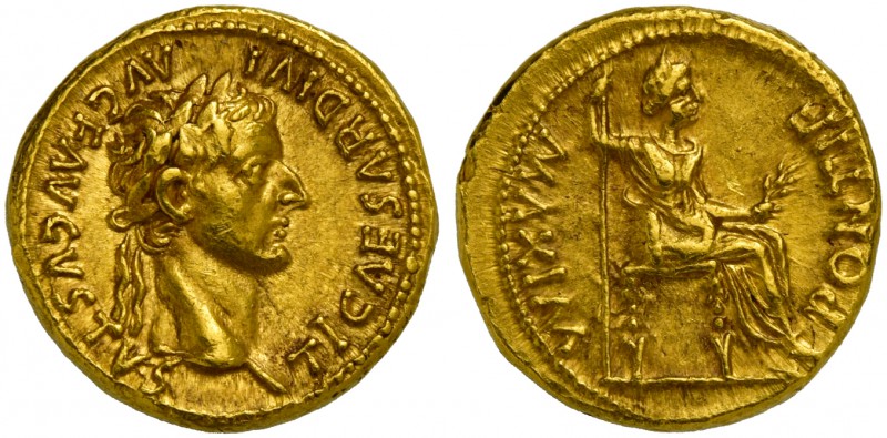 Tiberius (14-37), Aureus, Lugdunum, AD 14-37; AV (7,75; mm 18; h 1); TI CAESAR D...