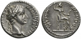 Tiberius (14-37), Denarius, Lugdunum, AD 14-37; AR (g 3,79; mm 17; h 12); TI CAESAR DIVI - AVG F AVGVSTVS, laureate head r., Rv. PONTIF - MAXIM, Livia...
