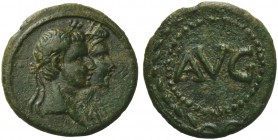 Tessera Lusoria, Rome, Time of Tiberius; AE (g 3,84; mm 20; h 2); Jugate busts r. of Augustus, laureate, and Livia, diademed and draped, Rv. AVG withi...