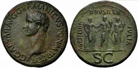 Gaius, called Caligula (37-41), Sestertius, Rome, AD 37-38; AE (g 24,08; mm 34; h 6); C CAESAR AVG GERMANICVS PON M TR POT, laureate head l., Rv. AGRI...
