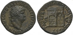 Nero (54-68), Dupondius, Rome, ca. AD 66; AE (g 12,75; mm 28; h 6); IMP NERO CLAVD CAESAR AVG GER P M TR P P P, radiate head r., Rv. PACE P R VBIQ PAR...